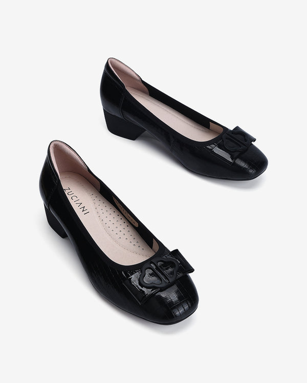Hebe Shoes Embossed Leather Square Toe